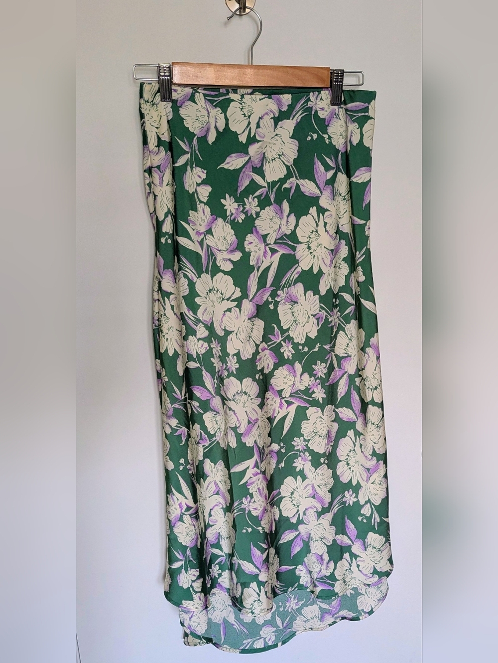 Silky Green Floral Midi Skirt